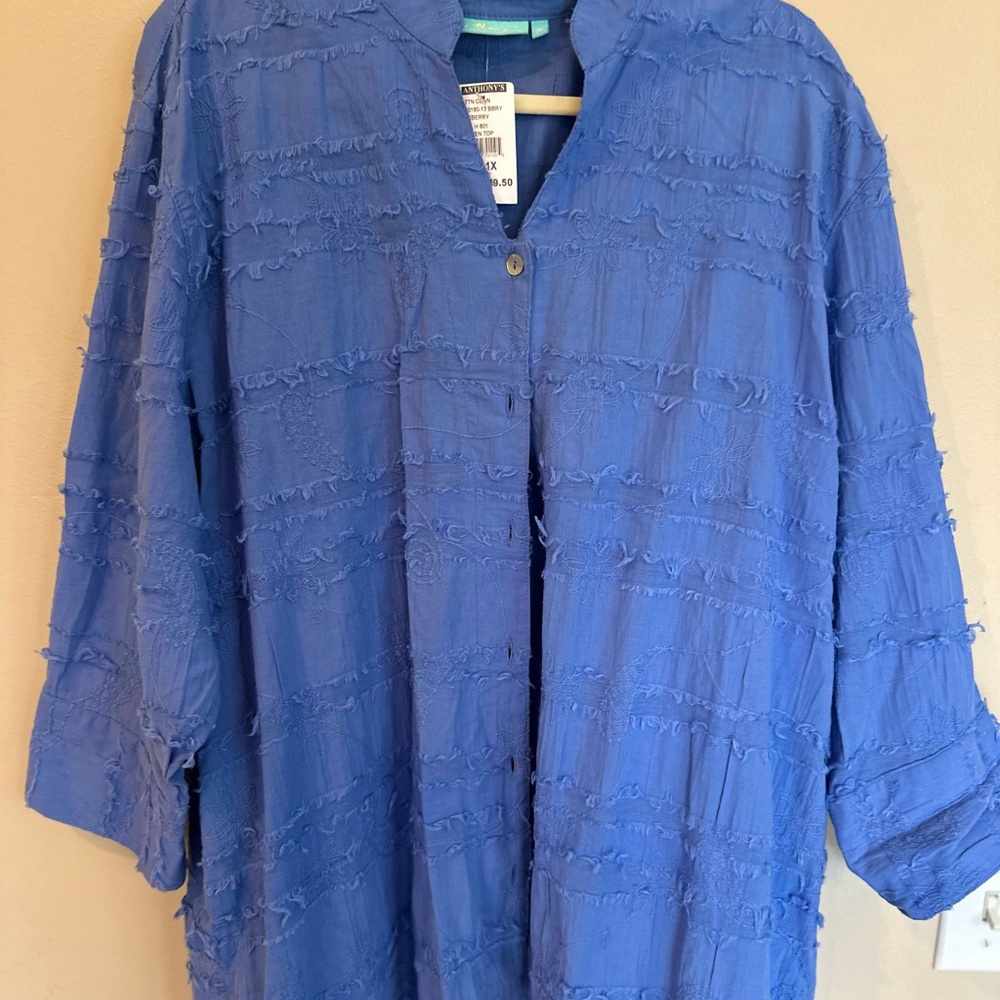 Blue Textured Button-Up Shirt